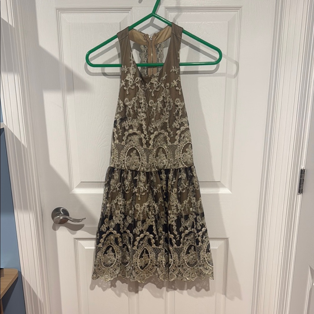 Design Lab Lord & Taylor Cream and Black Tiered Halter Sundress